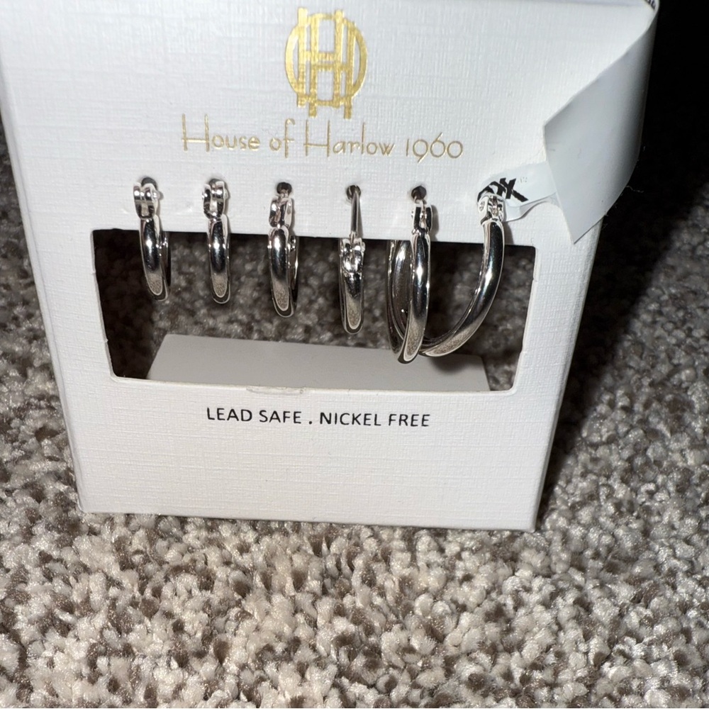 House of Harlow 1960 Silver Hoop Earrings Trio